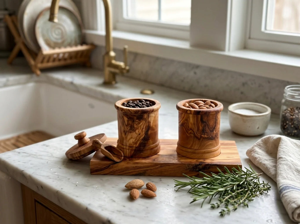 Olive Wood Canister Set | Luxury Kitchen Storage