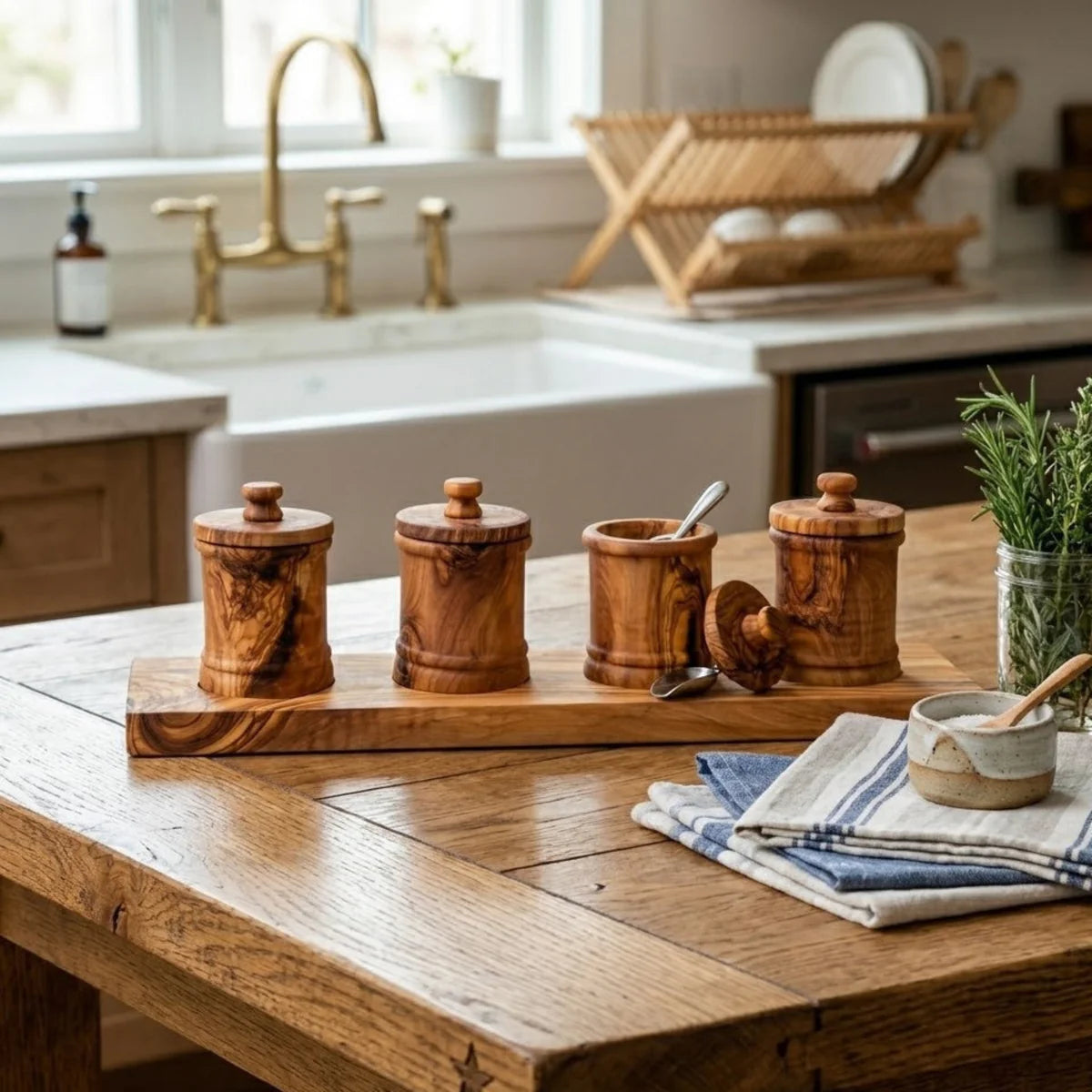 Olive Wood Canister Set | Luxury Kitchen Storage