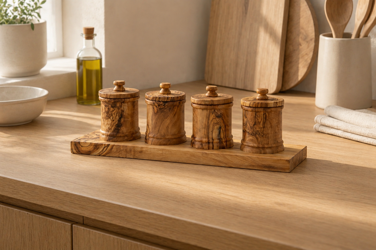 Olive Wood Canister Set | Luxury Kitchen Storage