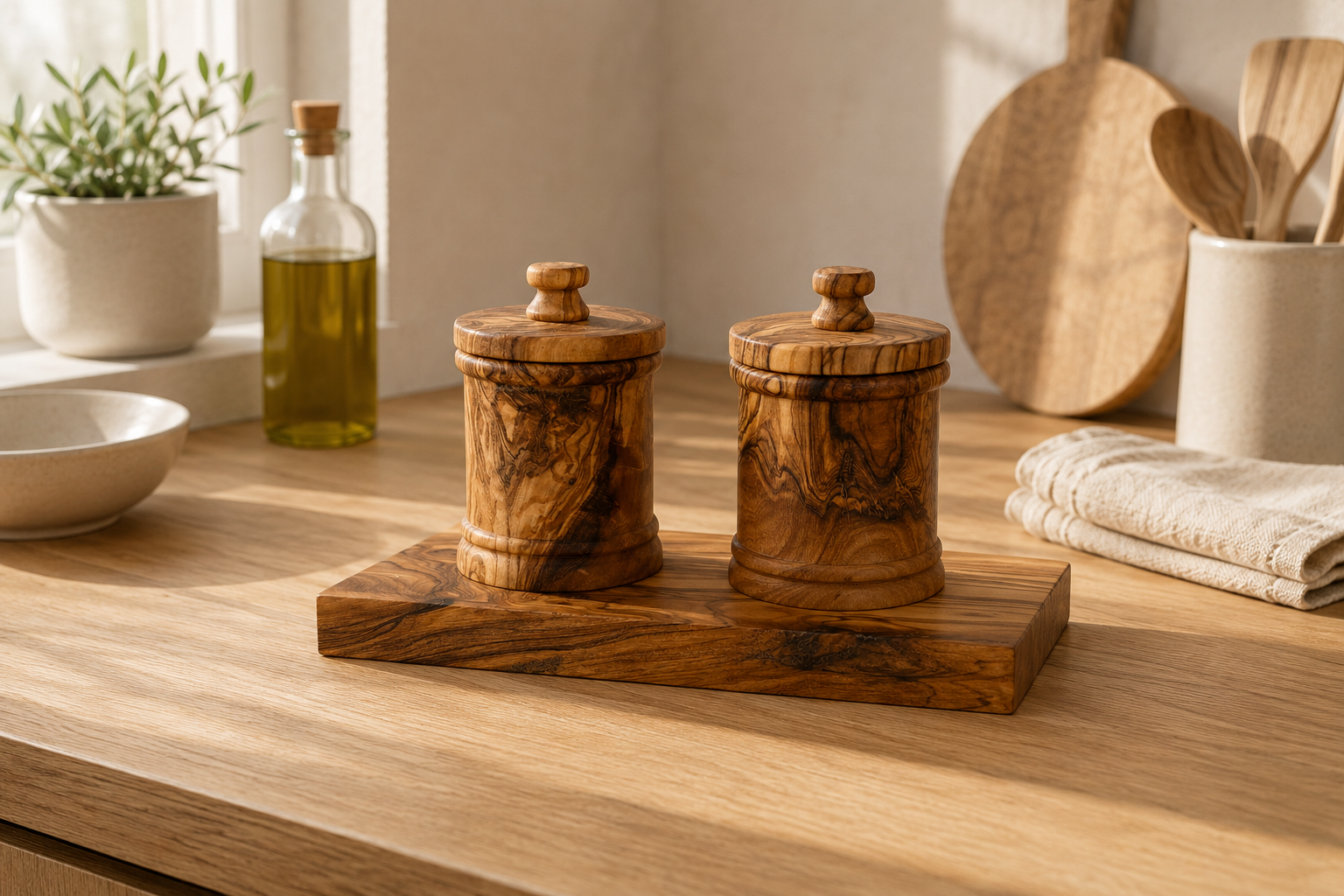 Olive Wood Canister Set | Luxury Kitchen Storage