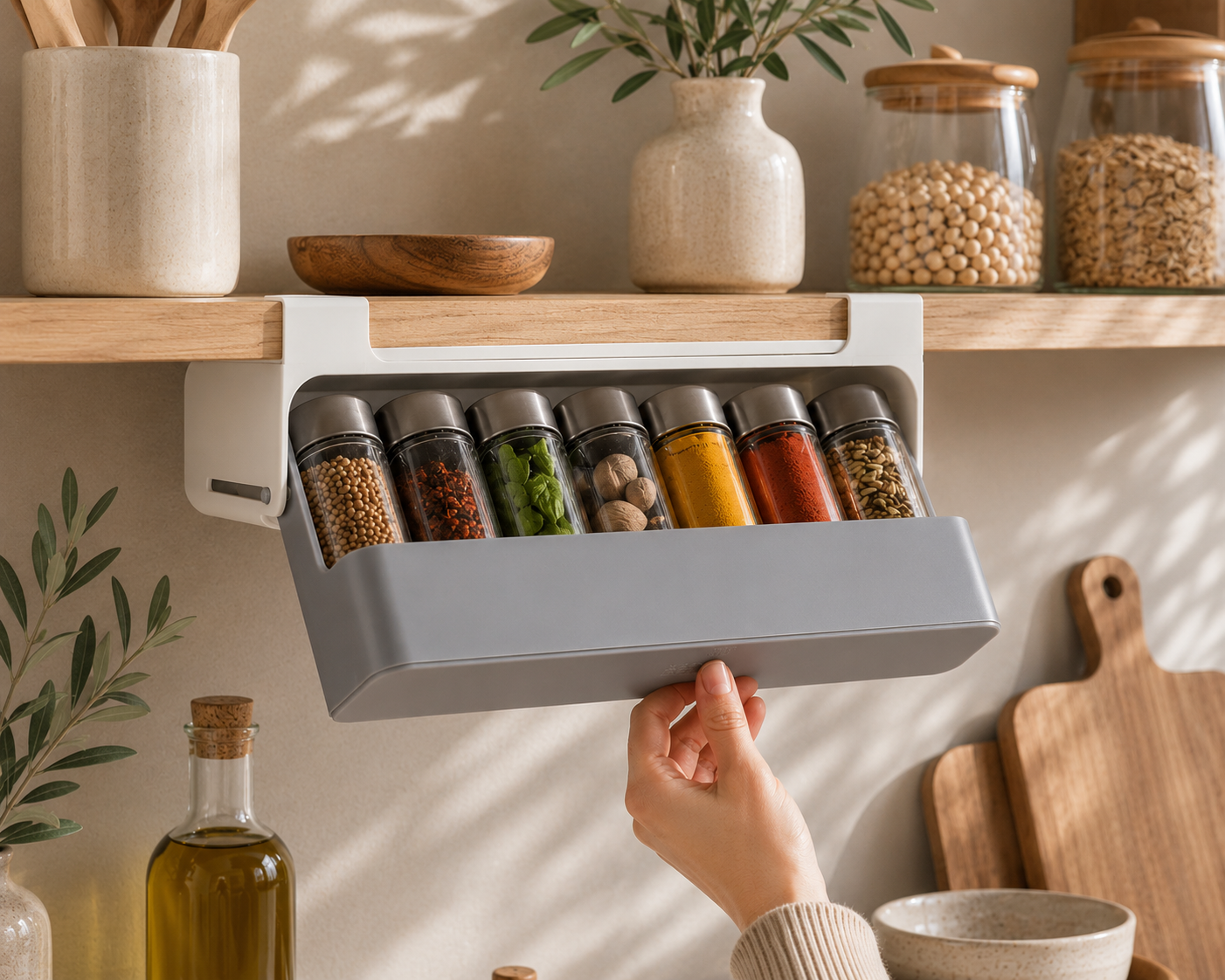 Hanging Spice Jar Storage Rack | Kitchen Organizer