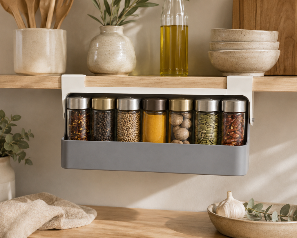 Hanging Spice Jar Storage Rack | Kitchen Organizer