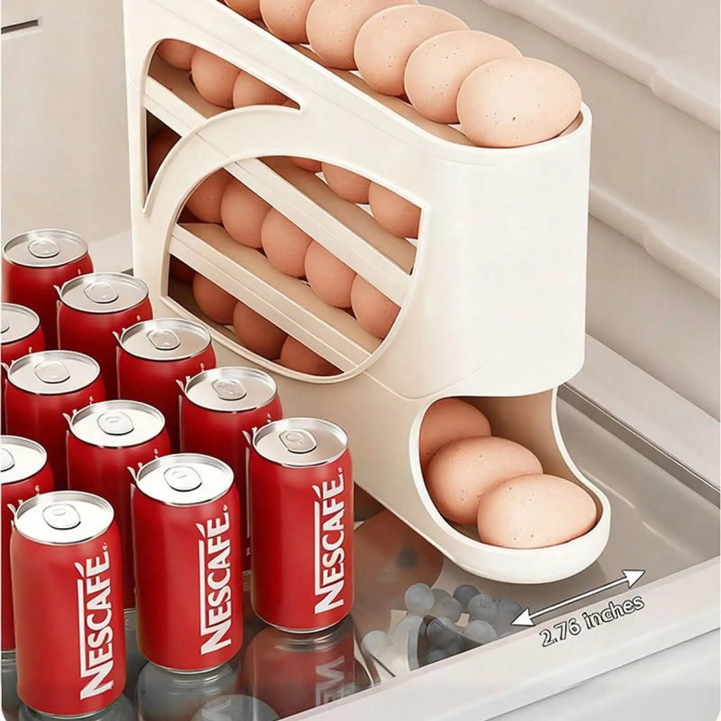 Rolling Egg Rack - Space-Saving Side-Door Design, Can Hold 30 Eggs, Convenient Handle, Suitable For Kitchen And Refrigerator