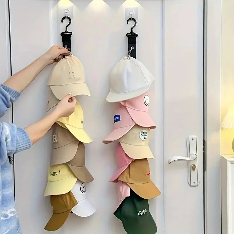 1Pc Stainless Steel Hat Rack with 8 Clips - Can Hold 16 Baseball Caps Storage Rack for Home and Wardrobe Organizer