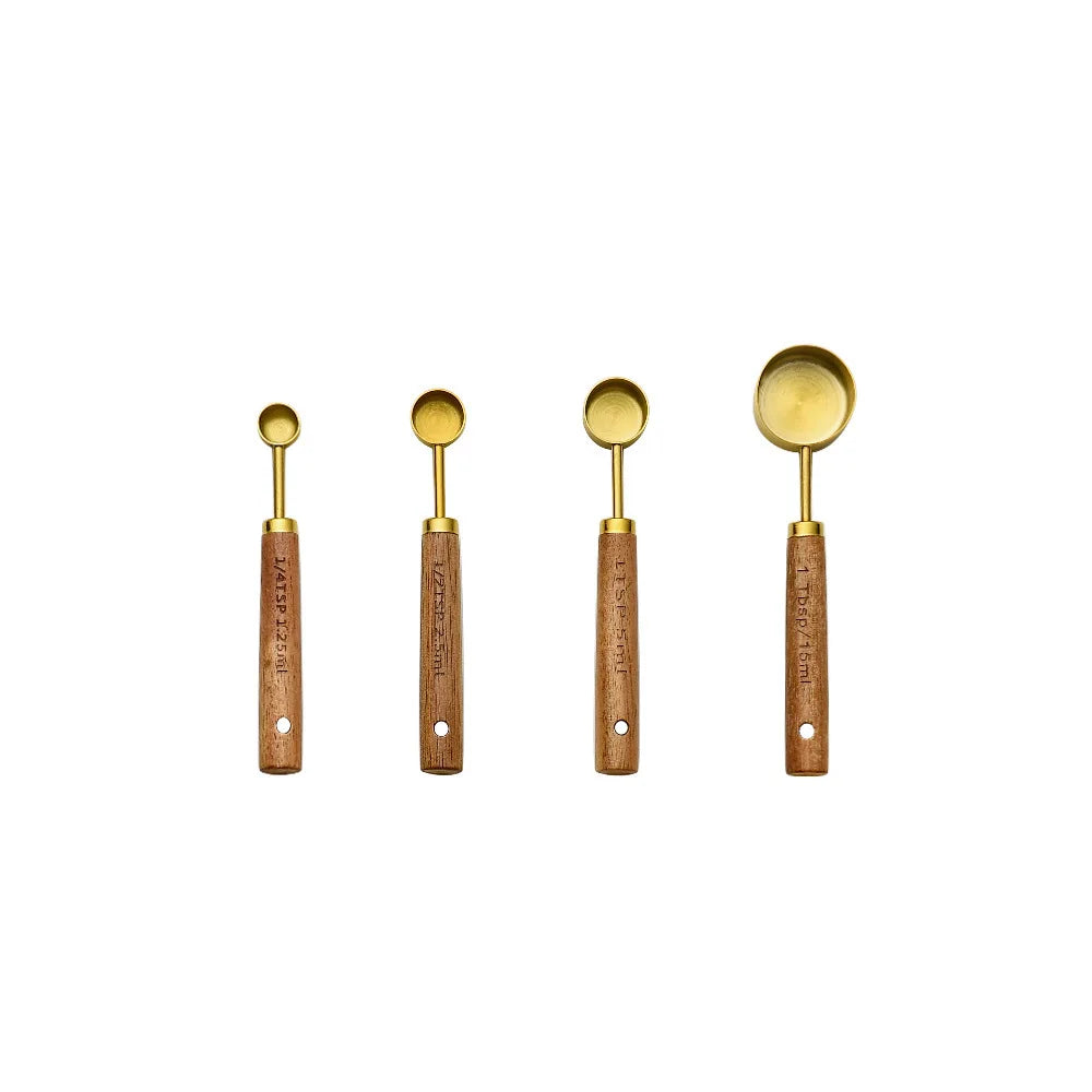 Measuring Cups and Measuring Spoons 4 Piece Set Gold Plated Stainless Steel Graduated Kitchen Baking Measuring Tools