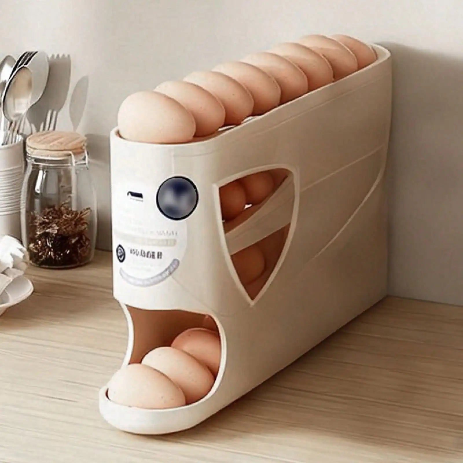 Rolling Egg Rack - Space-Saving Side-Door Design, Can Hold 30 Eggs, Convenient Handle, Suitable For Kitchen And Refrigerator