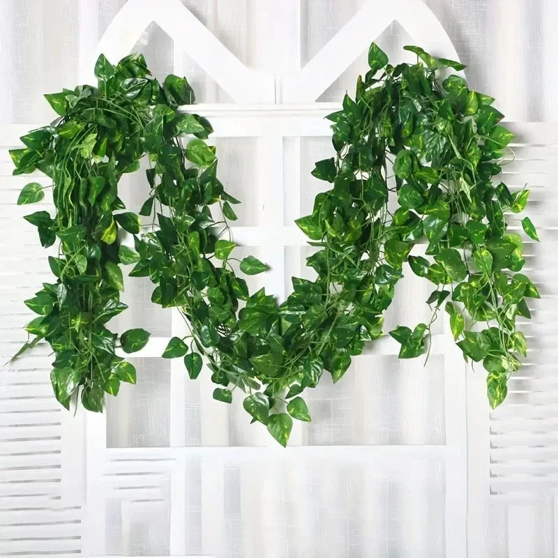 Artificial Green Ivy Leaf Rattan Creeper Leaves Vine Hanging Garland DIY Fake Flowers Plants for Garden Wedding Party Home Decor