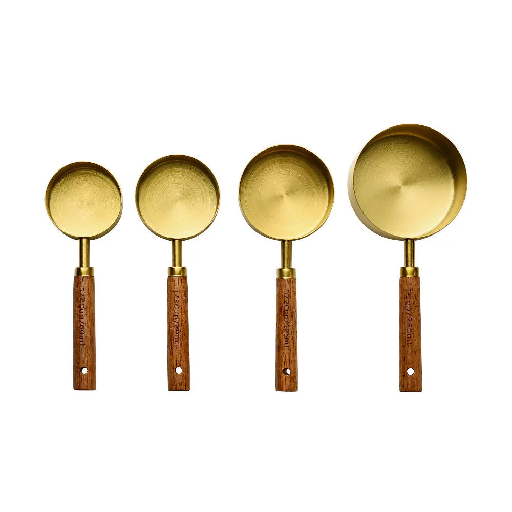 Measuring Cups and Measuring Spoons 4 Piece Set Gold Plated Stainless Steel Graduated Kitchen Baking Measuring Tools