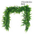 175cm/68.9in Artificial Plants Vines Fake Haing Plants Plastic Fern Leaves Wall Foliage Tropical Fern Plants for Home Garden