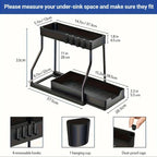 Space Saving 2 Tier Under Sink Organizer Pull Out Durable Storage Box For Kitchen Bathroom Large Capacity Drawer Organizer
