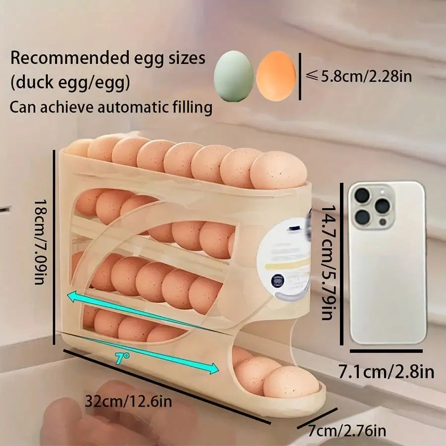 Rolling Egg Rack - Space-Saving Side-Door Design, Can Hold 30 Eggs, Convenient Handle, Suitable For Kitchen And Refrigerator