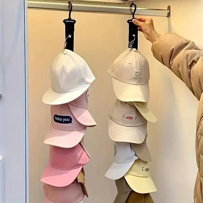 1Pc Stainless Steel Hat Rack with 8 Clips - Can Hold 16 Baseball Caps Storage Rack for Home and Wardrobe Organizer