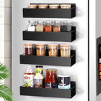 2 Pack Magnetic Spice Rack for Refrigerator Kitchen Magnetic Fridge Shelf Black No Drill Spice Food Organizer Black Jar Holder