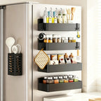 2 Pack Magnetic Spice Rack for Refrigerator Kitchen Magnetic Fridge Shelf Black No Drill Spice Food Organizer Black Jar Holder
