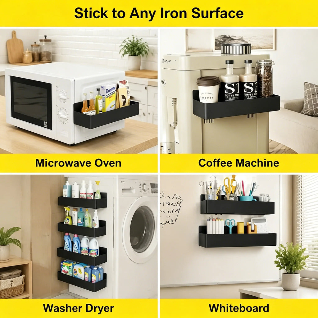 2 Pack Magnetic Spice Rack for Refrigerator Kitchen Magnetic Fridge Shelf Black No Drill Spice Food Organizer Black Jar Holder