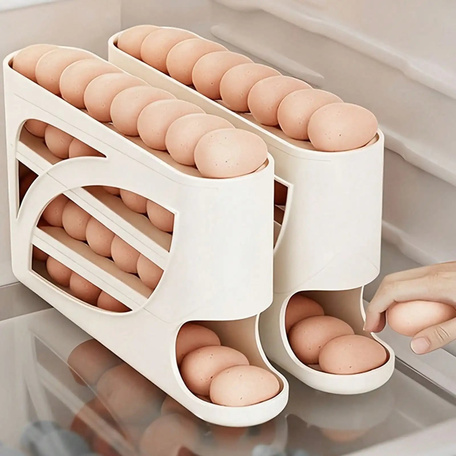Rolling Egg Rack - Space-Saving Side-Door Design, Can Hold 30 Eggs, Convenient Handle, Suitable For Kitchen And Refrigerator