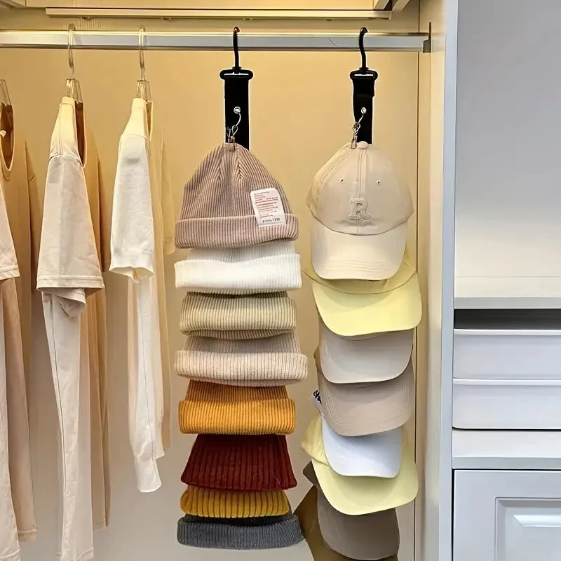 1Pc Stainless Steel Hat Rack with 8 Clips - Can Hold 16 Baseball Caps Storage Rack for Home and Wardrobe Organizer