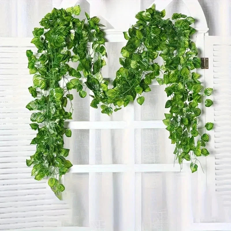 Artificial Green Ivy Leaf Rattan Creeper Leaves Vine Hanging Garland DIY Fake Flowers Plants for Garden Wedding Party Home Decor