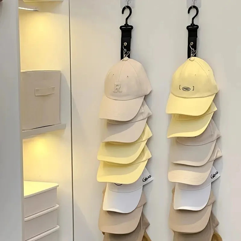 1Pc Stainless Steel Hat Rack with 8 Clips - Can Hold 16 Baseball Caps Storage Rack for Home and Wardrobe Organizer