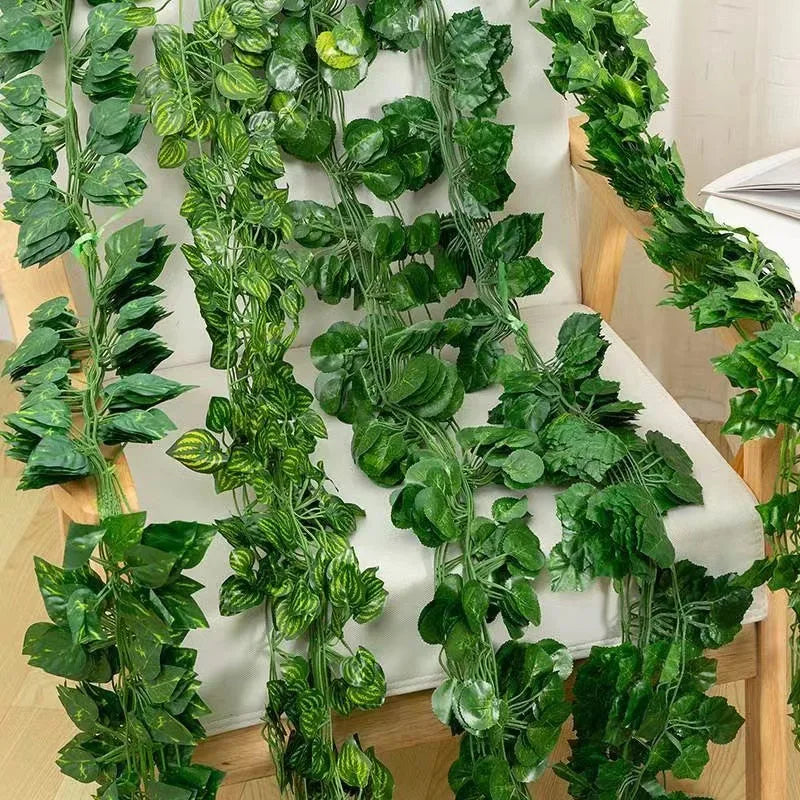 Artificial Green Ivy Leaf Rattan Creeper Leaves Vine Hanging Garland DIY Fake Flowers Plants for Garden Wedding Party Home Decor