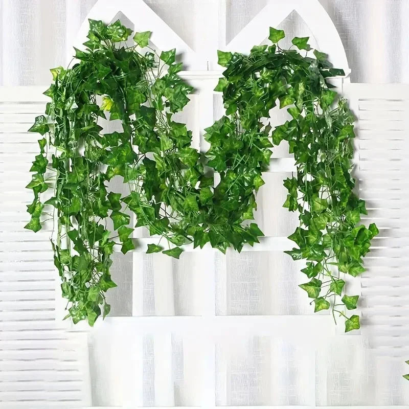 Artificial Green Ivy Leaf Rattan Creeper Leaves Vine Hanging Garland DIY Fake Flowers Plants for Garden Wedding Party Home Decor