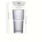 Large Capacity  Stripe Glass Coffee Cup With Lid Cover Straw Transparent Drinking Glasses For Juice Iced Coffee Mugs Drinkware