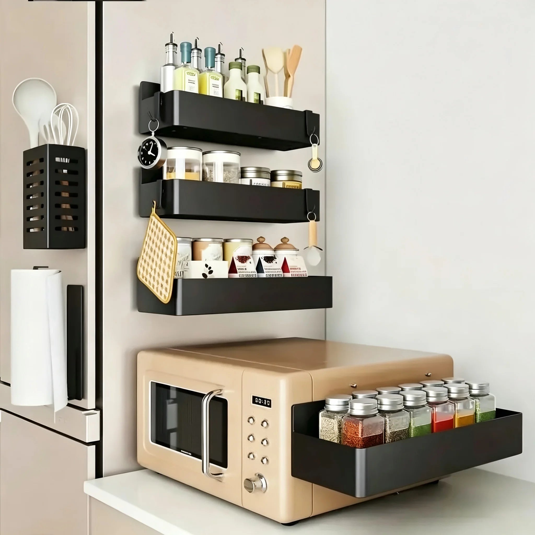 2PCS Magnetic Storage Shelf Household Kitchen Refrigerator Washing Machine Side Hanging Organizer Rack, Multifunctional Holder