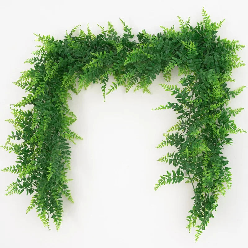 175cm/68.9in Artificial Plants Vines Fake Haing Plants Plastic Fern Leaves Wall Foliage Tropical Fern Plants for Home Garden